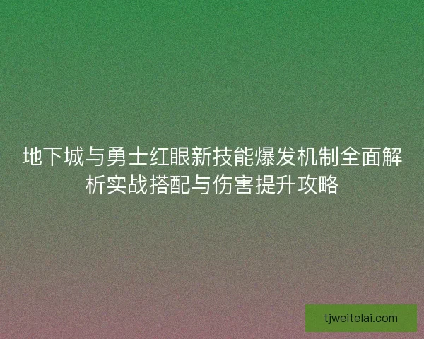 地下城与勇士红眼新技能爆发机制全面解析实战搭配与伤害提升攻略